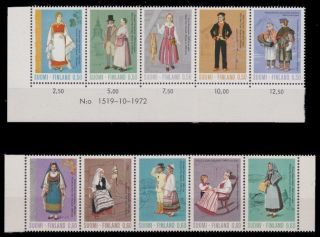 Finland 1972 - 1973 Costumes 2 Strips Of 5 - Mh photo