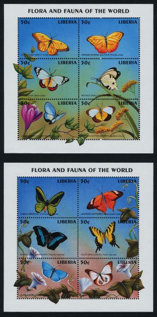Liberia 1315 - 6 Butterflies,  Flowers photo