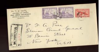 1948 Liberia Airmail Registered Cover To Usa Consul photo