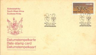South - West Africa Date Stamp Card Johannnesburg (sapda 1983 Safha) Swa 10 Cent. photo