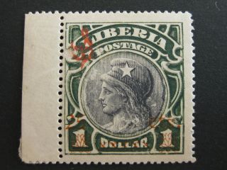 Liberia Postage One Dollar With 25 Cents Red Overprint -.  Nh. photo