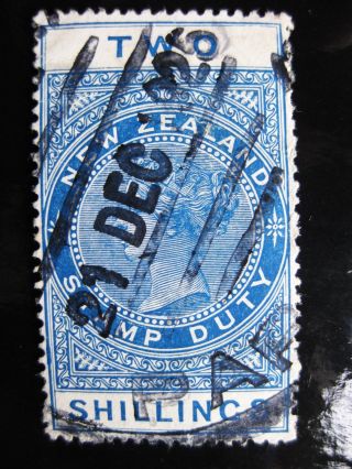 Zealand 1882 2sh Blue Stamp Sc Ar1 Postal - Fiscal & Queen Victoria Vf photo
