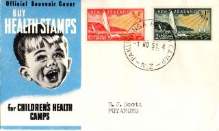Zealand 1951 Health Camps First Day Cover With Camp Cds photo