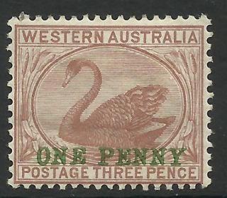 Western Australia.  1893.  1d Surcharge On 3d Pale Brown.  Sg: 109.  Hinged. photo