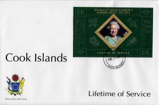 Cook Islands 2012 Fdc Diamond Jubilee Queen Elizabeth Ii 1v Sheet Hm Royalty photo