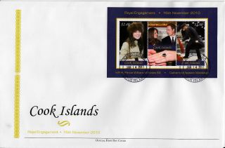 Cook Islands 2011 Fdc Royal Engagement 2v Cover Compound S/s Prince William Kate photo