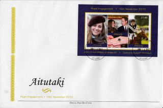 Aitutaki 2011 Fdc Royal Engagement 2v Sheet Cover Prince William Kate Middleton photo