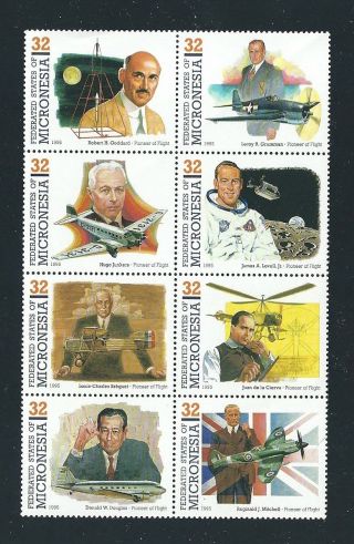 Micronesia - - Pioneers Of Flight - - Block Of 8 From 1995 - - Face Value $2.  56 photo