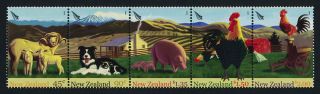 Zealand 1995a Farm Animals,  Sheep,  Dog,  Rooster,  Pigs photo