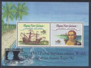 1992 Papua Guinea Colombian Stamp Expo ' 92 Mini Sheet Fine Muh/mnh photo