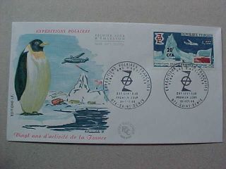 Antarctica France Fdc 1968 French Polar Expedition Penguins Plain Helicopter photo