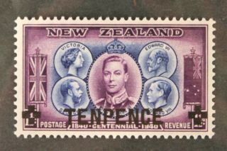 1944 Zealand Centennial Stamp Tenpence Overprint King George Vi photo