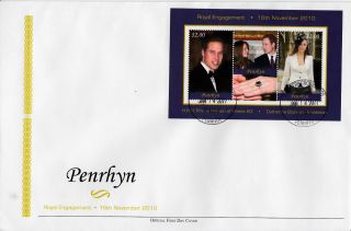 Penrhyn 2011 Fdc Royal Engagement 2v Sheet Cover Prince William Kate Middleton photo