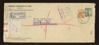 Australia 1944 Regist + Censored Cover To Boston Usa Via San Pedro California photo