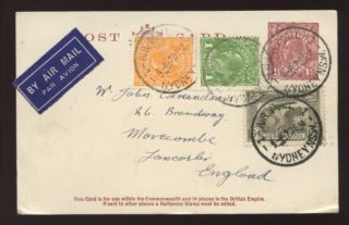 Australia 1934 Stationery Kg5 Card 1 1/2d Uprated. .  4 Colours 1 Airmail photo
