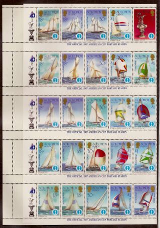 Solomon Islands 1987 Sheet Of 50; Americas Cup Mnh; Sc 570 - 574 photo
