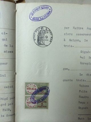 Etat Du Vietnam 9pts Revenue Stamp Marked On 1946 Republique Francaise Document photo
