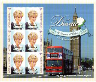 Antigua Barbuda 1998 Princess Diana Memorial $1.  20 Miniature Sheet photo