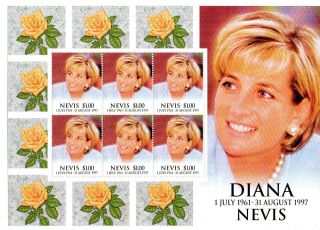 Nevis 1998 Princess Diana Memorial $1.  00 Miniature Sheet photo