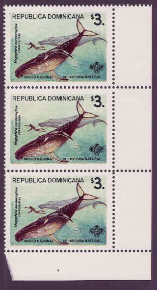 Dominican Republic 1995 Strip Of 3 Humpback Whales + Selvage; Mnh; Sc 1149 photo