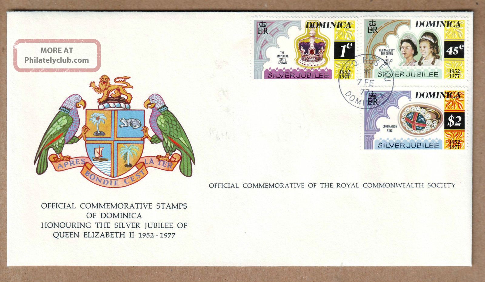 Fdc 1977 Dominica - Silver Jubilee Of Queen Elizabeth Ii - Official Cover Caribbean photo
