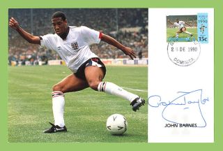 Nevis 1990 Football World,  John Barnes Stamp On Signed First Day Card photo