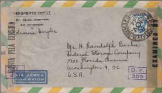 1944 Brazil Dual Censored Airmail Cover To Usa Airport Hotel photo