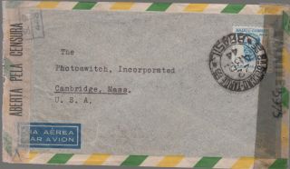 1944 Sao Paulo Brazil Dual Censored Airmail Cover To Usa photo