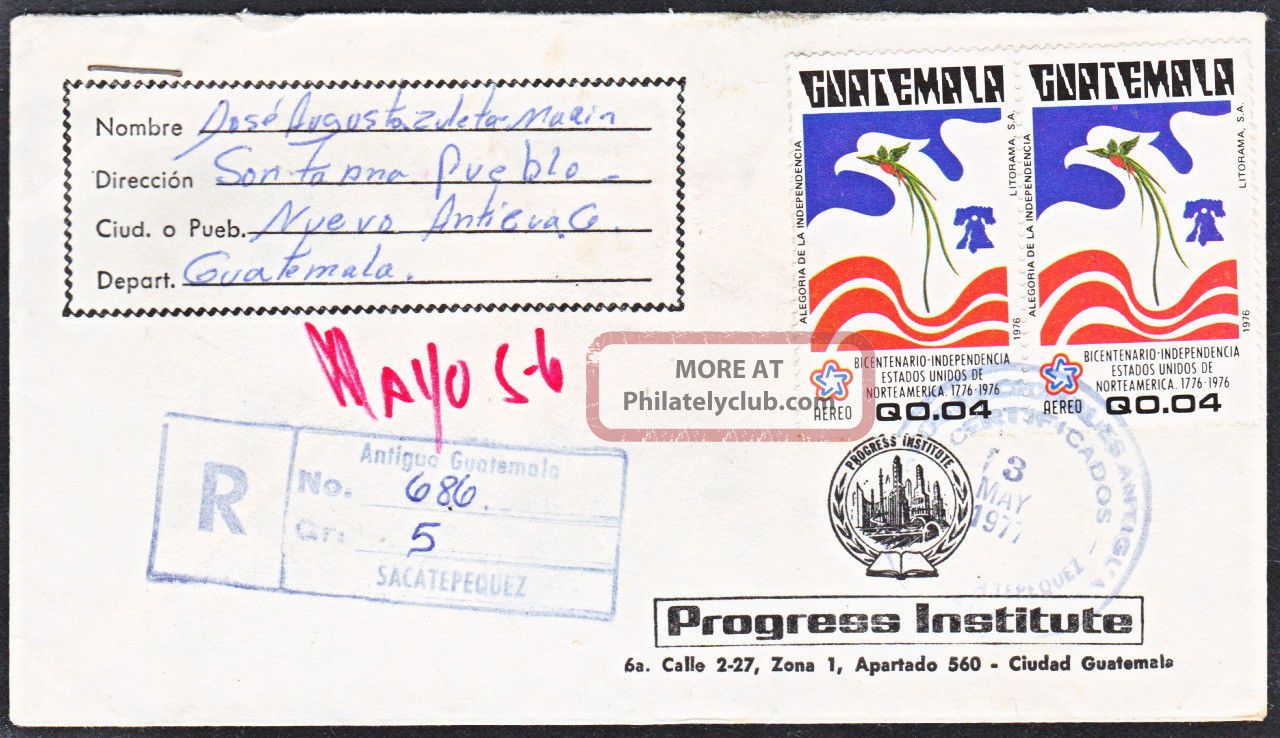 Guatemala 1977 Registered Cover From Zacatepequez (ws137) Latin America photo