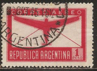 1940 Argentina: Scott C40 - Air Mail - Airplane (1p - Carmine) - photo