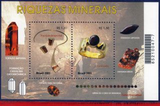 2828 Brazil 2001 - Geology,  Jewelry,  Minerals,  Gemstone,  Mi B117,  S/s photo