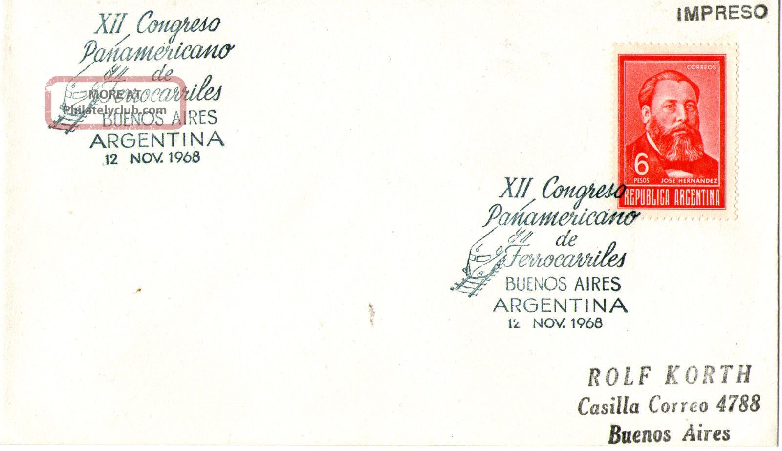 1968 Argentina 12th Pan America Railway Congress First Day Cover Shs Latin America photo