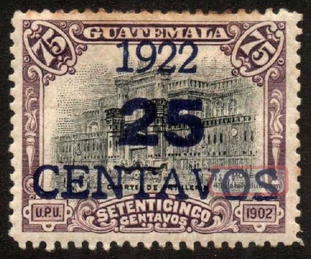 1922 Guatemala - No.  192 (c) Type Viii - 25c On A 75cts.  Lilac - Mh/og,  Cv$6.  00 Latin America photo