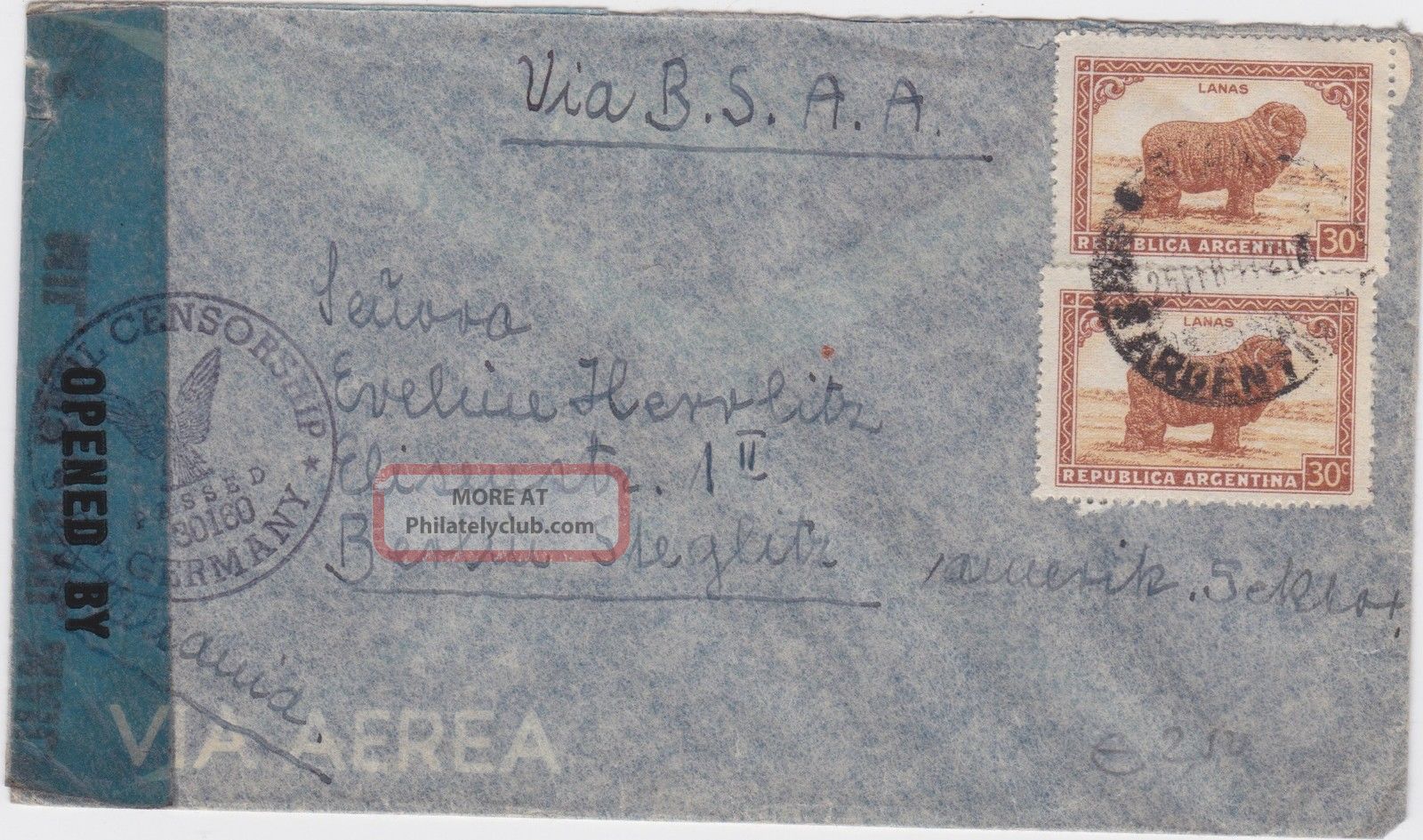 Argentina - 1947 Post Ww 2 Airmail U.  S.  Berlin Zone,  Germany Censored Cover Latin America photo