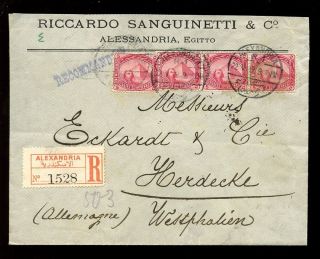 Egypt Registered 1912 Riccardo Sanguinetti Envelope To Westphalia photo