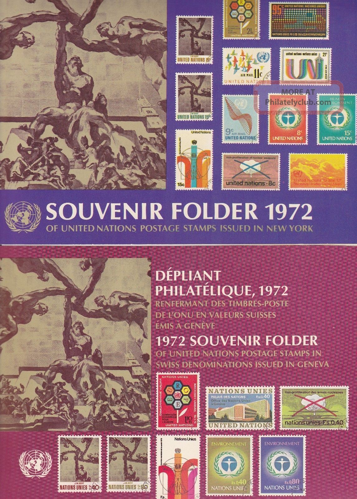 Un 1972 Issue (2) United Nations Souvenir Folders - York & Geneva Nh Vf Worldwide photo