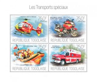 Togo 2013 - Special Transport Vehicles 4 Stamp Sheet 20h - 790 photo