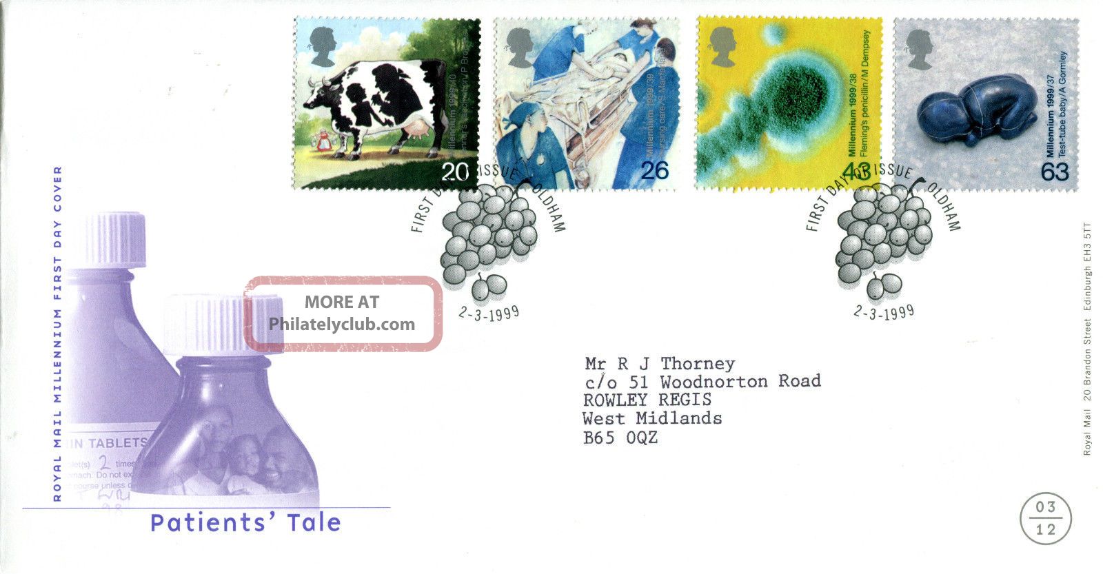 2 March 1999 Patients Tale Royal Mail First Day Cover Oldham Shs (typed) Organizations photo
