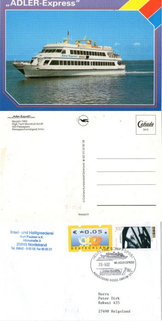 German Passenger Ship Ms Adler Express Cached Cover & Colour Postcard photo