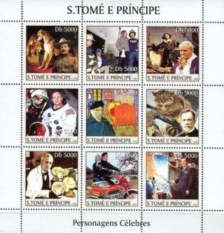 St Thomas - Celebrities,  Pope,  Elvis,  Bush - 9 Stamp Sheet St3303 photo