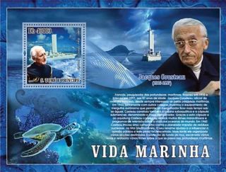 St Thomas - Jacques Cousteau & Marine Life - Stamp S/s St7306b photo