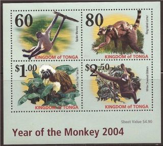Tonga - 2004 Year Of The Monkey - 4 Stamp Sheet - 20n - 013 photo