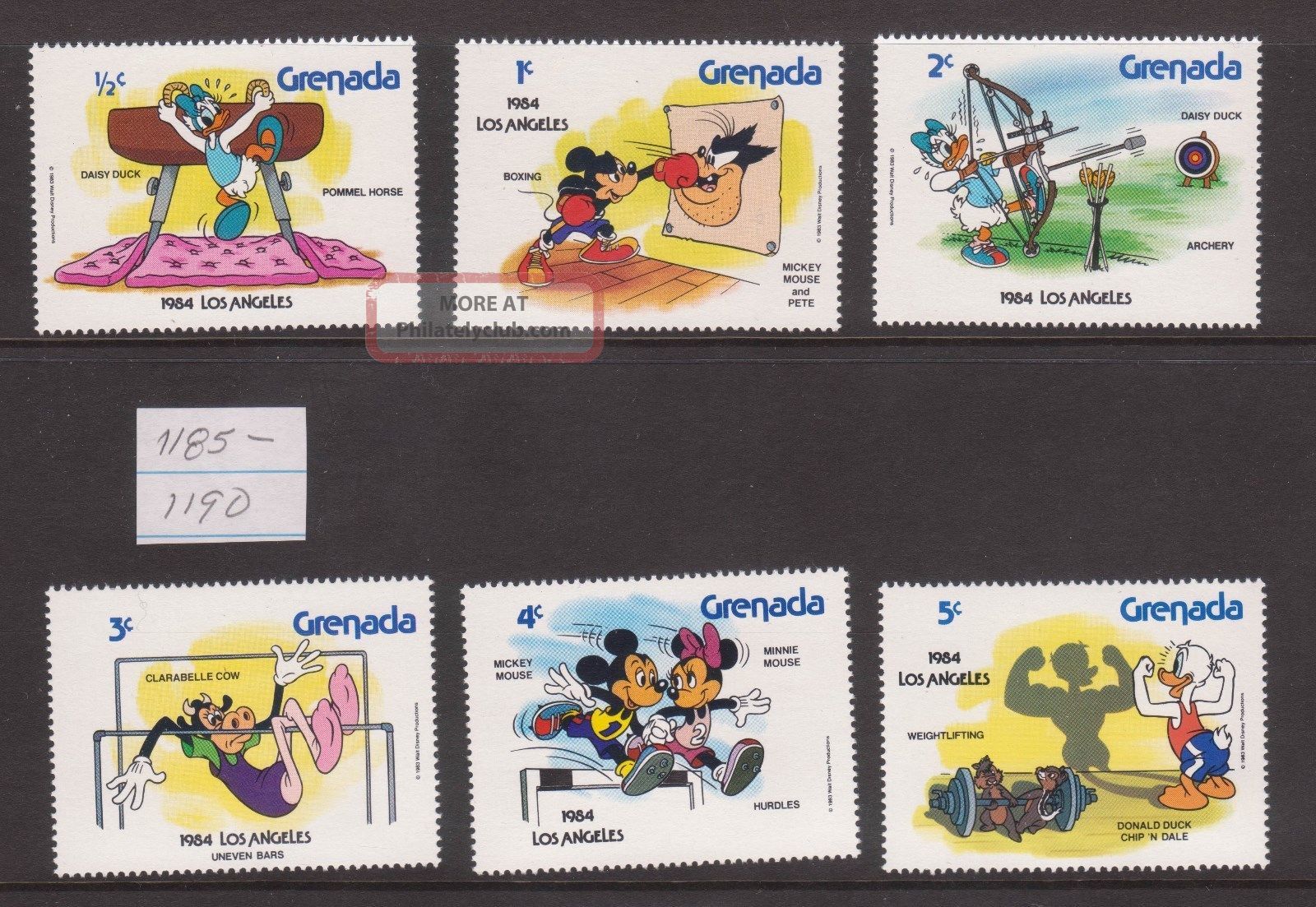 Grenada - Sc 1185 - 90 - Disney Celebrates ' 84 Summer Olympics In Los Angeles Topical Stamps photo