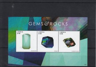 Liberia 2013 Gems & Rocks I 3v M/s Aquamarine Euclase Garnet Gemology photo
