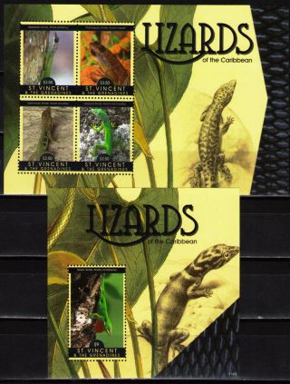 St.  Vincent & Grenadines 2011 Lizards 1 Ms Of 4v Different + 1 Ss photo