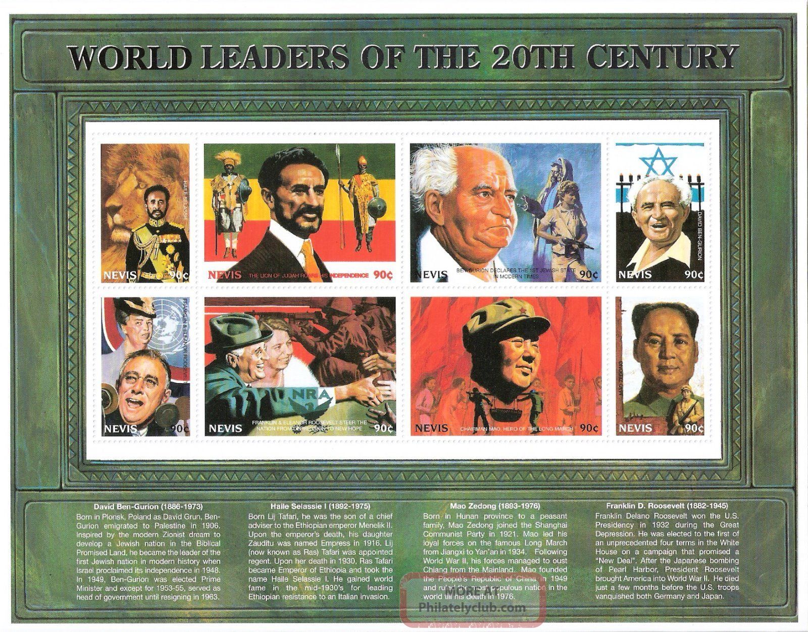 Nevis 1999 World Leaders 20th Century S/s (sc 1136) Topical Stamps photo