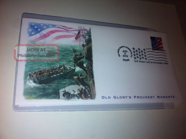 Old Glory Usa Fleetwood Fdc U.  S.  Troops At Normandy Wwii 1944 First Day Cover Topical Stamps photo