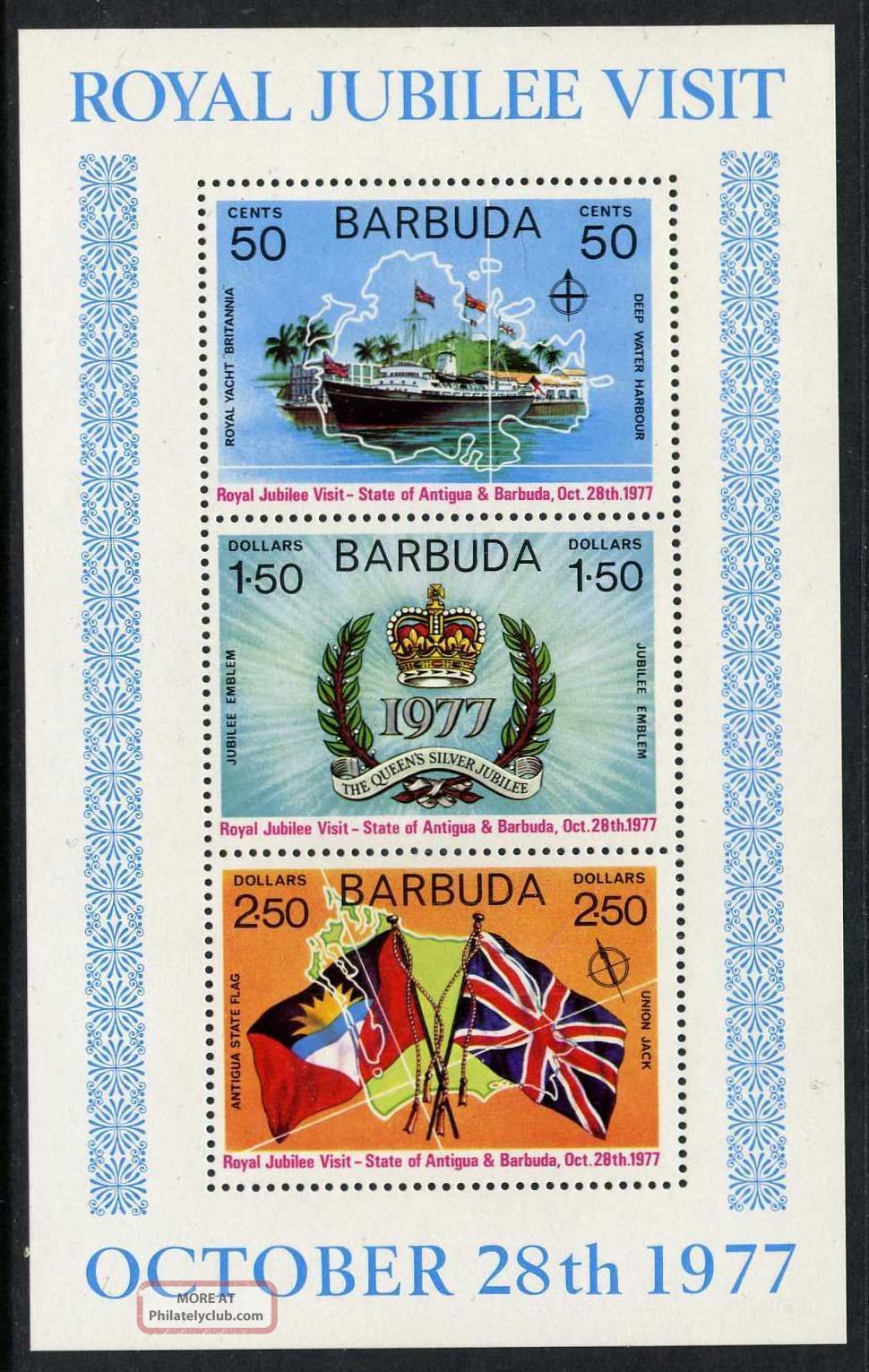 Barbuda 304a Yacht,  Map,  Flags,  Royalty Topical Stamps photo