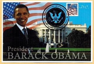 Usa Flag,  Fip Maximum Card; 42c Stamp Sunset.  Flag Atop White House.  Obama Pic photo