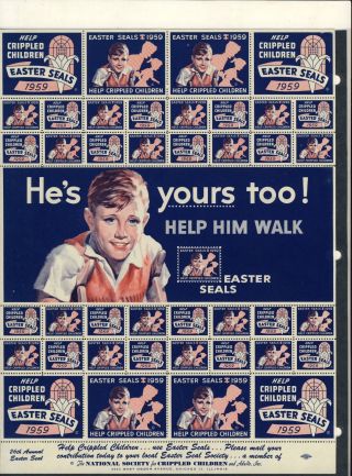 Easter Seals Society For Crippled Children 1959 - Type 2 Den.  Sheet - Item 2794 photo